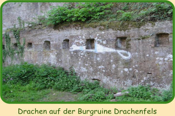 2.Etappe Erlenbach bis Erfweiler 12,40km  Drachen auf der Burgruine Drachenfels